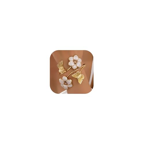 Embtrem Flower Bracelet for Women Butterfly Charm Gold Plated Cuff