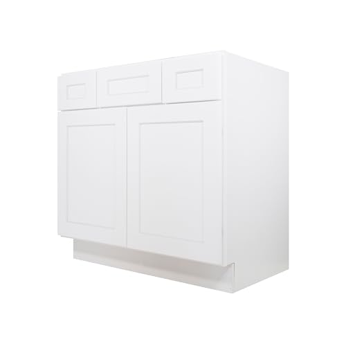 Image of Furinno Shaker 2-Drawer Bath Vanity Cabinet Without Top, Ready to Assemble, 21 D x 36 W x 34.5 H, White