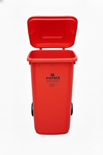 Image of Prima Plastic Manual-Lift Garbage Waste Dustbin with Wheels 240 Ltr Red