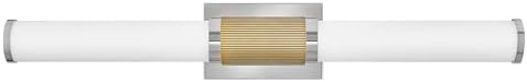Hinkley 50063BN Zevi Large LED Bath Vanity Light Fixture, Etched Opal Baton Bath Bar, Modern Two-Toned Cuff, Mounts Vertically or Horizontally, in Polished Nickel and Lacquered Brass