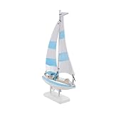 ULDIGI Holz Segelboot Dekoration Mediterraner Stil Tischdeko Strand Meer Holzboot Modell Elegant für Wohnzimmer Büro Regal Schreibtisch Geschenk