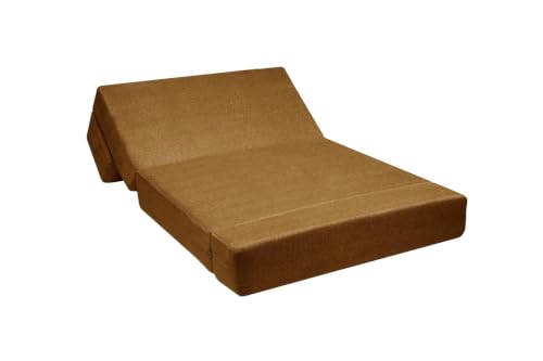 Image of Los Angeles Foldable One Seater Sofa Cum Bed, Sofa Bed 3 X 6 Feet Jute Fabric Washable Cover- Including Two Cushion Perfect for Living Room & Office - Golden Color