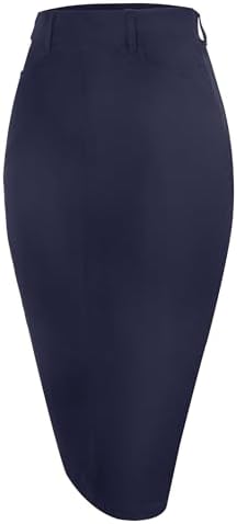 Houmous Women's Cotton Work Pencil Skirt Stretch Office Midi Belo...