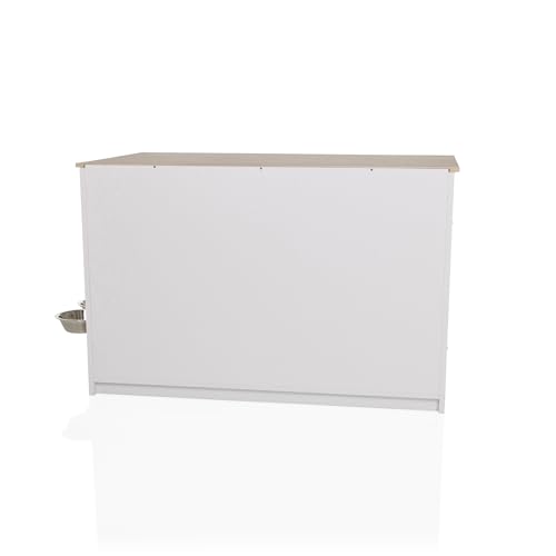 hjh LIVING Hundebox für Zuhause, 102x60x65,5 cm PAWHOME XL Hundekäfig inkl. Edelstahlnäpfe, Hundehaus mit Tür bis 30kg belastbar, Weiß/Eiche
