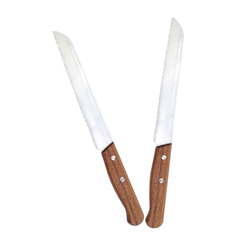 GRIRIW Bread Knife Set 2pc Serrated Bread Knives Walnut Wood Handle Ideal for Sourdough Homemade Cake Cutting