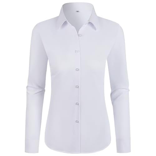 Button Down Shirts for Women Long Sleeve Blouse Regular Fit Work Office Tops Business Casual Attire X-Large 00151_white