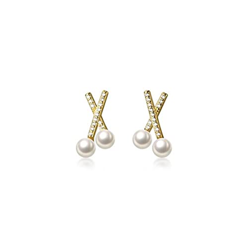 Boucles d'oreilles en diamant pour femmes et perles synthétiques de nacre en argent S925