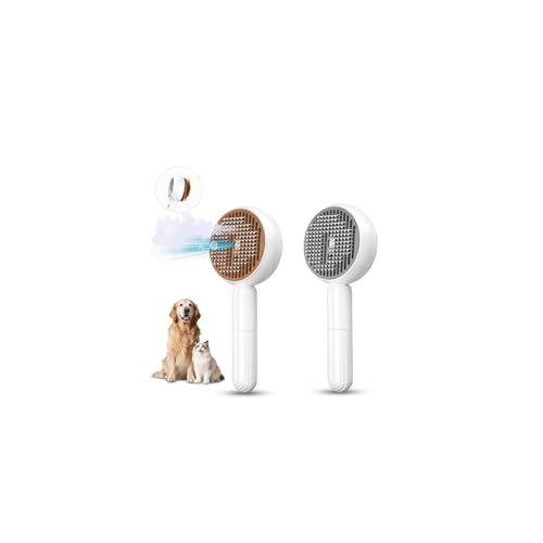 Image of Cat Brush 2 PCS 5 in 1 for Indoor Cat Dog Pet Fur Remover Tool for Shedding & Grooming Anti-Static Spray Hair Removal Comb with Release Button Long Short Hair Pet Dog Supplies-White&Brown
