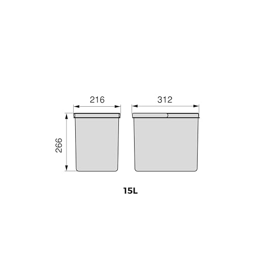 Emuca, waste sorting cut-out base, bin height 266mm with 15 litres capacity, Grey, H 266 mm (1x15L)