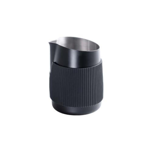 NiuLumea Brocca schiumalatte in acciaio inox, 420 ml, design senza manici con bocca smussata per versare senza intoppi, corpo in silicone isolato per resistenza al calore