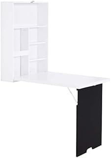 HOMCOM Folding Wall-Mounted Drop-Leaf Table With Chalkboard Shelf multifunction White