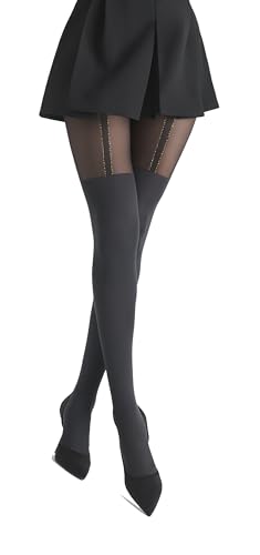 Image of MARILYN Mock Suspender Tights Over Knee Stockings Illusion Thigh High European Design