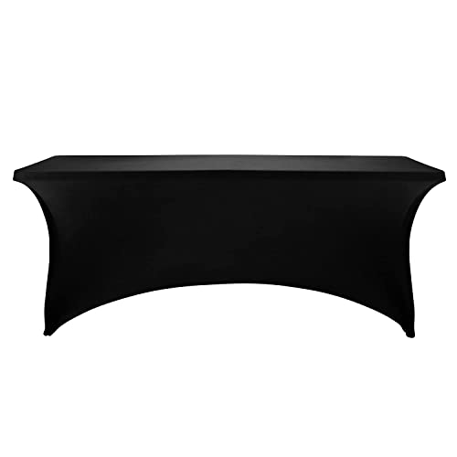 Image of FORLIFE 4Pack Spandex Table Covers,Fitted Tablecloth for Rectangular Tables, Stretch Patio Table Covers, Universal Spandex Table Cover for Wedding, Banquet, Party (6ft, Black)