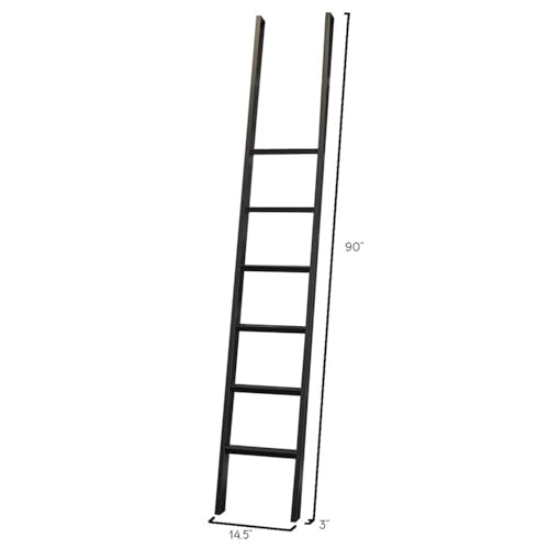 Martin Furniture 90" x 14.5" Traditional Toulouse Metal Ladder with Ringed Steel Frame, for Office/Library, in Black Finish