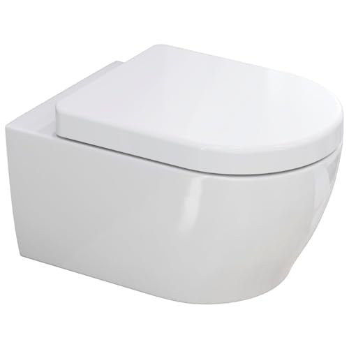 SSWW - Inodoro de pared sin borde de enjuague, incluye asiento de inodoro desmontable con cierre suave automático, varios modelos