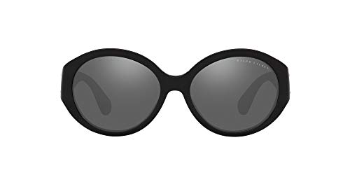 Image of Ralph Lauren Women's Rl8191 Oval Sunglasses, Shiny Black/Grey Mirror
