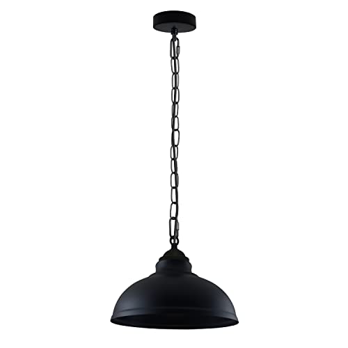 LEDSone Pendant Light Black Metal Dome Lampshade 29cm with Chain Hanging Ceiling Light E27 Holder Adjustable 95cm PVC Cable Industrial Style for Kitchen Dining Room