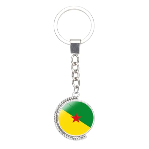 Porte-Clés Avec Pendentif Drapeau De La Guyane Française – Porte-Clés Rotatif Double Face Avec Cabochon, Pays D'Amérique Du Sud, Souvenir De Voyage, Ornement Pour Sac À Main De Voiture, Drapeau