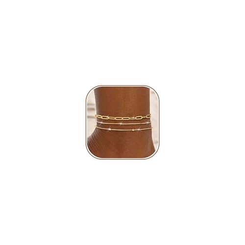 Image of ZHESHY Gold Silver Ankle Bracelets for Women 14K Gold Plated Anklets for Women Waterproof Cuban Link Heart Chain Anklets Set Non Tarnish Dainty Layered Anklet Bracelets for Women Summer Beach Jewelry
