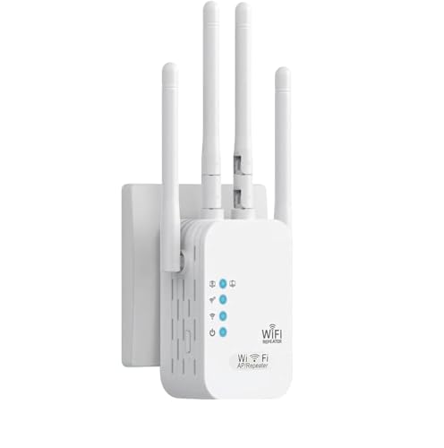 Répéteur WiFi Puissant 1200Mbps, Amplificateur WiFi avec 4 Antennes,(2.4GHz/5GHz) WiFi Extender WiFi Booster, Port Ethernet Gigabit, Compatible avec Toutes Les Box Internet, Couvre Jusqu'à 1200m²