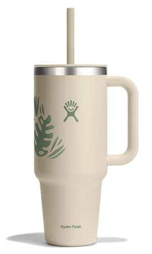 Image of Hydro Flask Travel Tumbler with Handle, Lid and Straw - Insulated Stainless Steel in 40 Oz Botanical Bliss Coconut