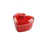  Mini Cocotte Rouge en Céramique avec Couvercle, Ramequin En Forme De Cœur – 10 x 7,5 cm – Hobby Tech