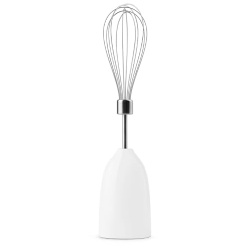 Image of SMEG Handheld Immersion Blender with Beaker, Chopping Bowl w /Lid, Wire Whisk, 5 Speed Controls, made with Stainless Steel Blades and Ergonomic Design (White)
