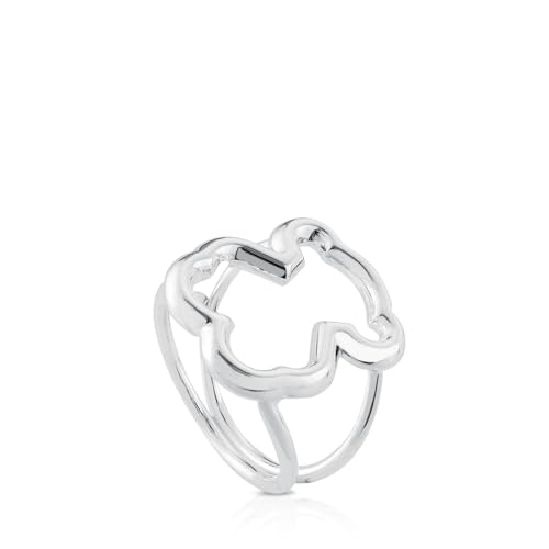 TOUS Anillo de Plata de Primera Ley para Mujer con Motivo de Silueta de Oso, Talla 12, Colección New Carrusel