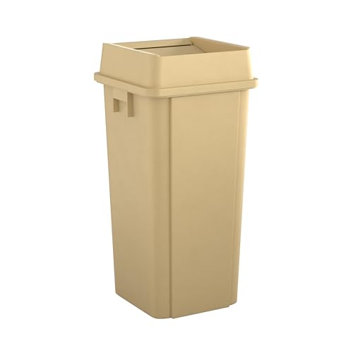 Image of Square Commercial Trash Can (Trash Can with Lid, Beige, 23 Gallon)