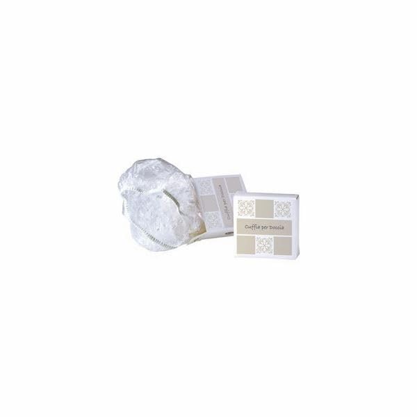 Cuffia doccia in astuccio,confezione da 100 pz, linea cortesia hotel, B&B, Casa Vacanze, linea Acanto Trasparente in polietilene