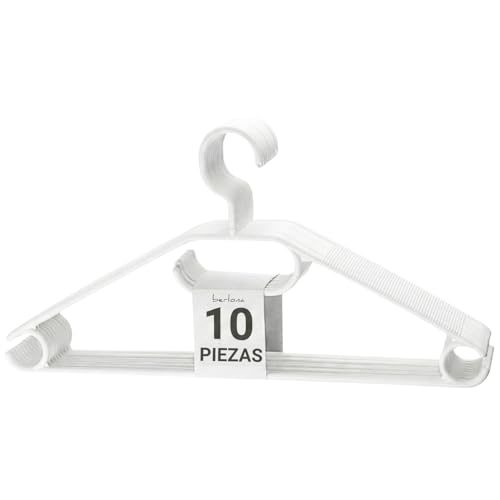 Berlona Perchas con Gancho Giratorio de 360°| Pack de 10 perchas de Plástico Antideslizantes |Diseño que Ahorra Espacio Fabricado en Europa | Para Abrigos Ligeros, Suéteres, Camisas y Corbatas |Blanco