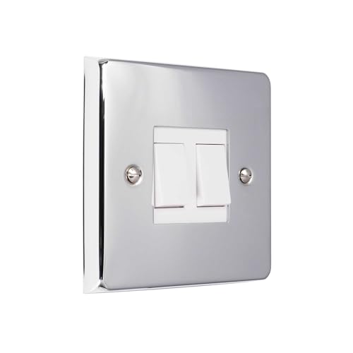 ElekTek Polished Chrome Plated Double Light Switch Metal Cover Plate Conversion - No Wiring or Switch Removal Necessary