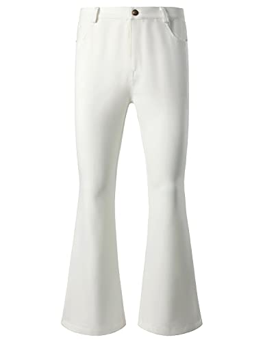 JOGAL Pantalon de déguisement pour homme années 70 Carnaval Disco avec jambes évasées, Blanc., XL
