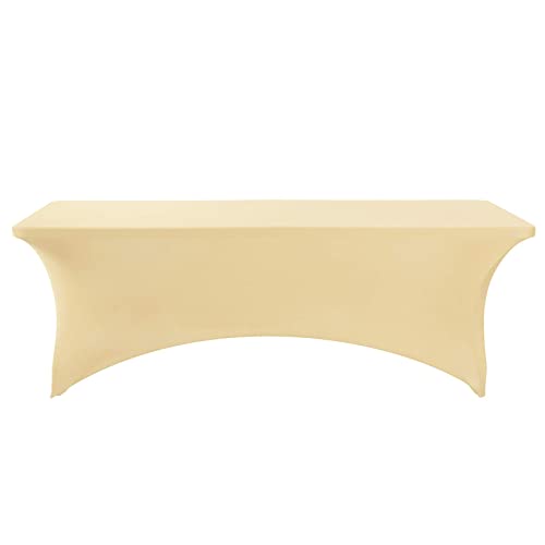 Image of FORLIFE 2Pack Spandex Table Covers,Fitted Tablecloth for Rectangular Tables, Stretch Patio Table Covers, Universal Spandex Table Cover for Wedding, Banquet, Party (8ft, Champagne)