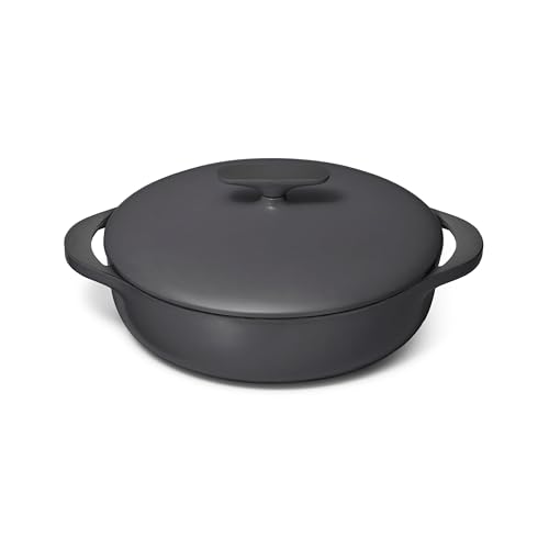 Caraway Enameled Cast Iron Braiser - 3.5 qt Braiser Pan - 3 Layer Enamel Coating - No Seasoning Required - Compatible With All Stovetops - Oven Safe - Free From Forever Chemicals - Charcoal
