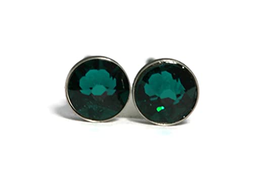 Salish Sea Inspirations Handmade Tiny 4mm Crystal and Titanium Hypoallergenic Stud Earrings (Deep Green)