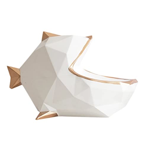 KITCISSL Dekoschale Geometrische Dekor Key Bowl Schmuck Tablett, Schmuckaufbewahrung Netter Großer Mund Fisch Statue Skulptur Taschenleerer Candy Getrocknete Fruchtplatte Tabletts (Color : White L) Cover
