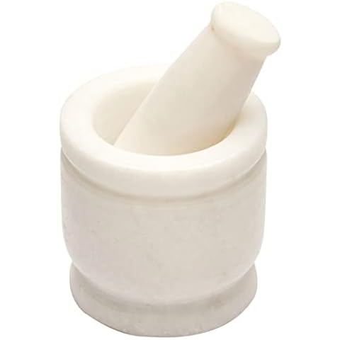 Queenza Mortar and Pestle Set - White Marble Stone Mortar & Pestles Bowls for Enhanced Performance and Natural Appearance – 3 Inch Small Mini Bowl Molcajete Mexicano, Guacamole Maker, Pesto Grinder Cover