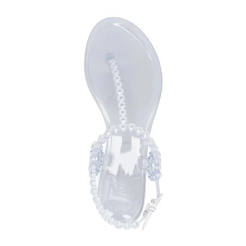 Rhinestone Sandals for Women Flat Thong Buckle Sandals Ankle Strap Dressy Sandal Open Round Toe Clear Jelly Sandal4