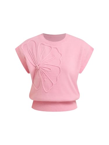 CIDER Sweater Vest Women Short Sleeve Knit Vest Layering Top Pink