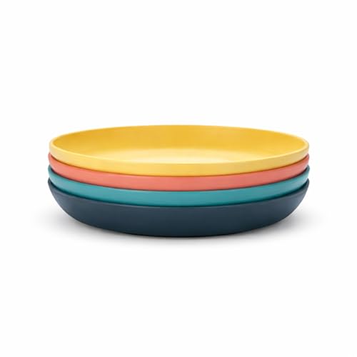 Image of Premium Wheat Straw Plates Set of 4 | Unbreakable Lightweight Dinner Plates | BPA Free Reusable Dishware | Microwave & Dishwasher Safe | Multicolor Serving Plates for Kids & Adults - 20cm