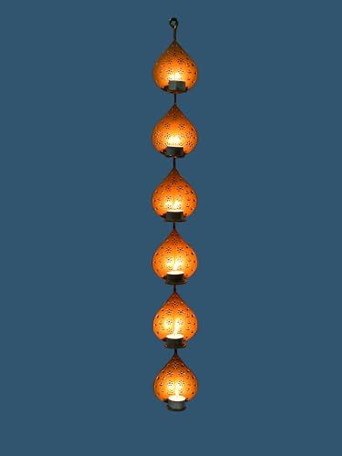 Image of METSY Stylish Metal Cutting Edge Candle Light Holder Leaf in Rectangular Shape | Metal Art | Home Decor Items (Golden Liner)