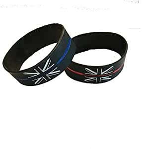 Thin Blue Line& Thin Red Line Uk Fire Service Memorial Union Jack Silicone Wristband (Thin Red Line)