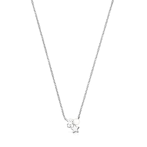 TOUS Collar de Plata de Primera Ley para Mujer con Motivos de Osos y Estrella con Perla de 4mm, Largo 45 cm, Atemporal y Elegante, Colección Nocturne