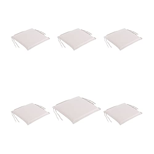 Pack 6 cojines asiento para silla de jardín Olefin color crudo, Medidas 42x40x4 cm, Repelente al agua, Desenfundable, Funda de cojín con relleno para sillas de terraza, Cojines silla de comedor jardín
