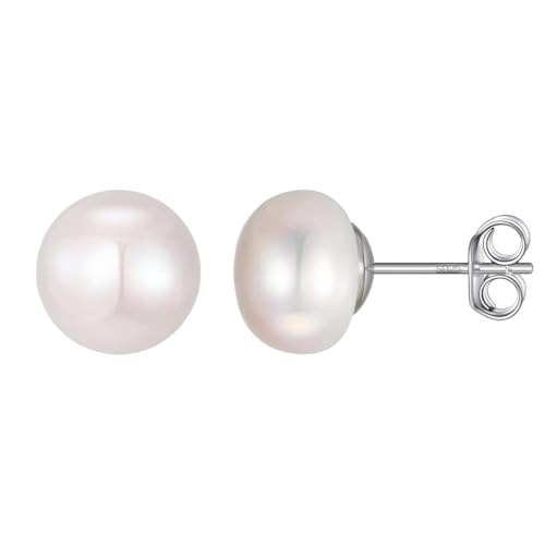 6mm Natural Freshwater Pearl Stud Earrings, Rhodium-Plated 925 St...