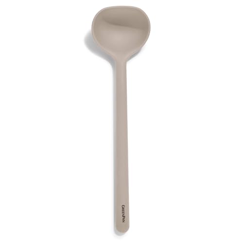 GreenPan Silicone Ladle, Soup Mixing Stirring Serving, Cooking Kitchen Utensil, Flexible Rubber Nonstick Cookware, Rigid Steel Core, Heat-Resistant, Anti-Slip Handle, BPA-Free, Dishwasher Safe, Taupe by GreenPan - Used condition - US$16.51