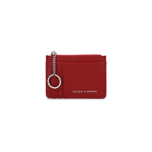 PORRASSO Card Holder Coin Purse Women Slim Card Wallet PU Leather Card Case Change Bag Portable Key Case Red