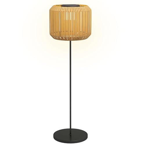 Outsunny Solar Stehlampe Rattan Solarlampen mit Lichtsensor Aufladbar LED Solarleuchte IP44 Wasserdichte Solarlampe Outdoor Lampe Solarlaterne für Garten Balkon Außen Rasen Hof Gelb
