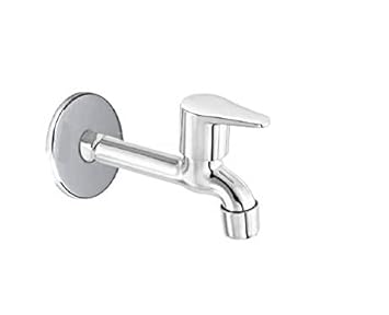 Laysan Fusion Stainless Steel Brass Long Body Tap with Foam Flow, Bathroom Bib Cock Tap for Kitchen with Mirror Polished Wall Flange & Teflon Tape (Standard; Silver) - Pack of (1)